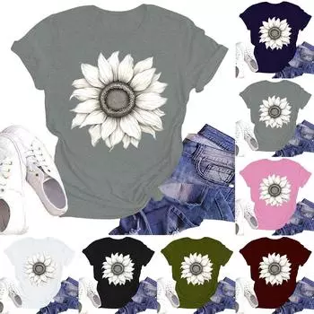 Женская повседневная свободная футболка с принтом, круглый вырез, пуловер, короткий рукав, топ L