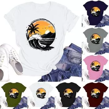 Женская повседневная свободная футболка с принтом, круглый вырез, пуловер, короткий рукав, топ L чёрный