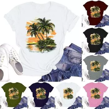 Женская повседневная свободная футболка с принтом, круглый вырез, пуловер, короткий рукав, топ L чёрный