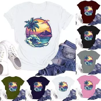 Женская повседневная свободная футболка с принтом, круглый вырез, пуловер, короткий рукав, топ L чёрный