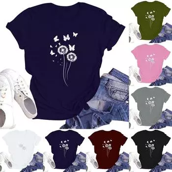 Женская повседневная свободная футболка с принтом, круглый вырез, пуловер, короткий рукав, топ S чёрный