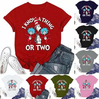 Женская повседневная свободная футболка с принтом, круглый вырез, пуловер, короткий рукав, топ L