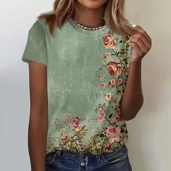 Женская повседневная свободная футболка с принтом, круглый вырез, пуловер, короткий рукав, топ S