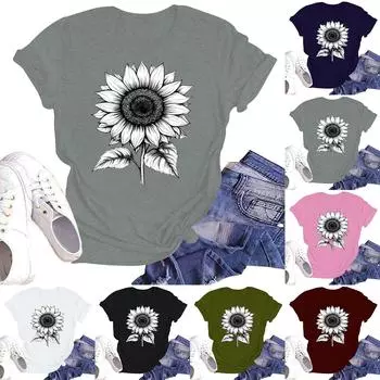 Женская повседневная свободная футболка с принтом, круглый вырез, пуловер, короткий рукав, топ L армия зеленый