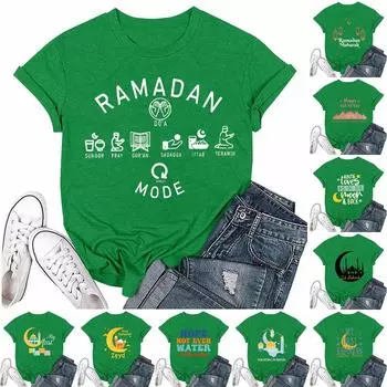 Женская повседневная свободная футболка с принтом, круглый вырез, пуловер, короткий рукав, топ L армия зеленый