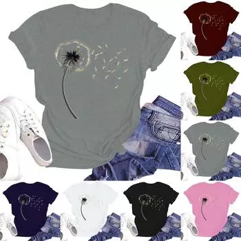 Женская повседневная свободная футболка с принтом, круглый вырез, пуловер, короткий рукав, топ L армия зеленый