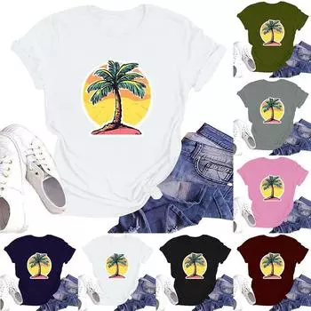 Женская повседневная свободная футболка с принтом, круглый вырез, пуловер, короткий рукав, топ L чёрный