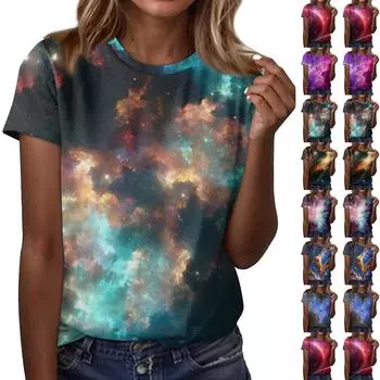 Женская повседневная свободная футболка с принтом, круглый вырез, пуловер, короткий рукав, топ M винный