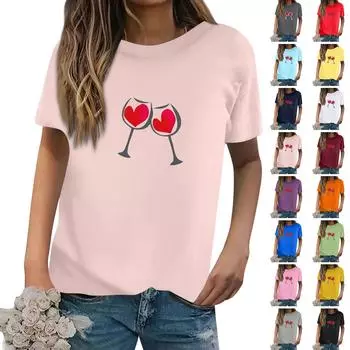 Женская повседневная свободная футболка с принтом на День Святого Валентина, пуловер с круглым вырезом, топ с короткими рукавами L чёрный
