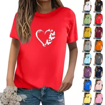 Женская повседневная свободная футболка с принтом на День Святого Валентина, пуловер с круглым вырезом, топ с короткими рукавами L чёрный