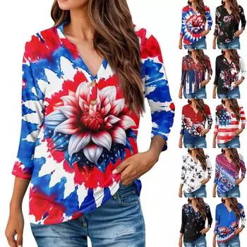 Женская повседневная свободная футболка с принтом, пуловер с круглым вырезом, рукава 3/4, топ L чёрный