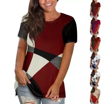 Женская повседневная свободная футболка с принтом, пуловер с круглым вырезом, топ с короткими рукавами L чёрный