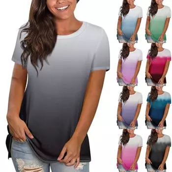 Женская повседневная свободная футболка с принтом, пуловер с круглым вырезом, топ с короткими рукавами L чёрный