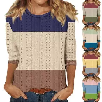 Женская повседневная свободная футболка с принтом, пуловер с круглым вырезом, топ с короткими рукавами L синий