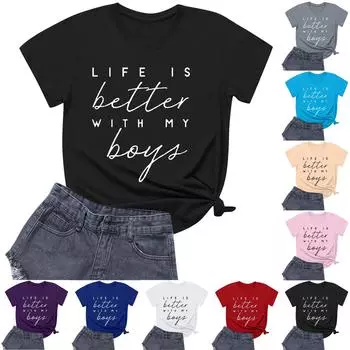 Женская повседневная свободная футболка с принтом, пуловер с круглым вырезом и коротким рукавом S бежевый