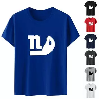 Женская повседневная свободная футболка с принтом, пуловер с круглым вырезом, топ с короткими рукавами L синий