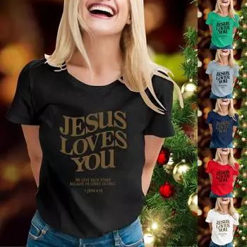 Женская повседневная свободная футболка с принтом, пуловер с круглым вырезом, топ с короткими рукавами L чёрный