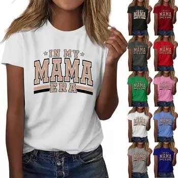 Женская повседневная свободная футболка с принтом, пуловер с круглым вырезом, топ с короткими рукавами L