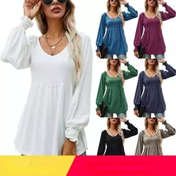 Женская повседневная свободная футболка с v-образным вырезом и длинными рукавами Amazon, осень/зима 2023 S белый