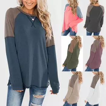 Женская повседневная свободная хлопковая футболка с длинным рукавом и круглым вырезом, блузка