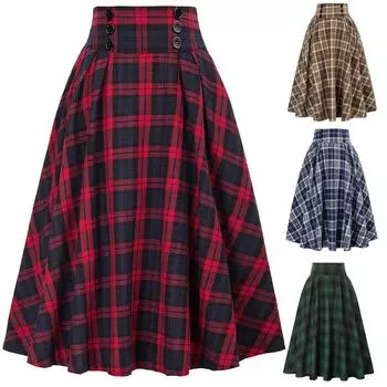 Женская повседневная свободная клетчатая большая юбка с высокой талией XXL жёлтый