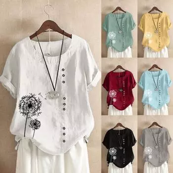 Женская повседневная свободная льняная футболка на пуговицах больших размеров, повседневная футболка в стиле бохо, блузка, топы L чёрный