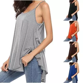 Женская повседневная свободная однотонная футболка без рукавов с круглым вырезом, жилет, майки, топы, блузка L чёрный