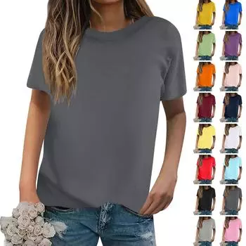 Женская повседневная свободная однотонная футболка с круглым вырезом, пуловер с коротким рукавом, топ L чёрный