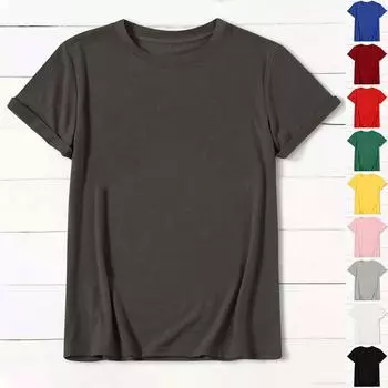 Женская повседневная свободная однотонная футболка с круглым вырезом, пуловер с коротким рукавом, топ XXXXL