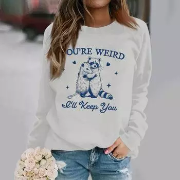 Женская повседневная свободная однотонная толстовка с круглым вырезом и длинным рукавом с принтом букв L бежевый