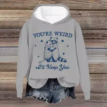 Женская повседневная свободная однотонная толстовка с круглым вырезом и длинным рукавом с принтом букв L бежевый