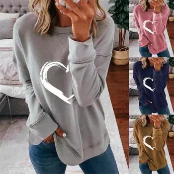 Женская повседневная свободная однотонная толстовка с круглым вырезом и длинным рукавом с заниженной линией плеч L серый