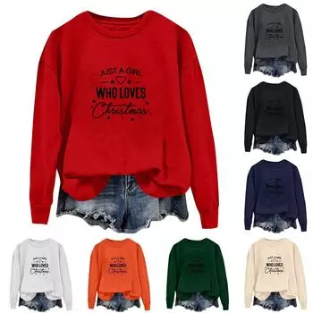 Женская повседневная свободная однотонная толстовка с круглым вырезом и длинными рукавами с принтом рождественских букв XXXL