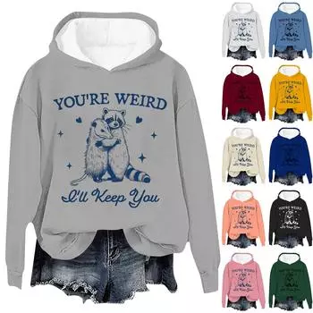 Женская повседневная свободная однотонная толстовка с круглым вырезом и длинным рукавом с принтом букв L бежевый