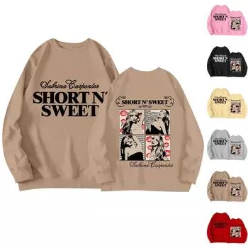 Женская повседневная свободная однотонная толстовка с круглым вырезом и длинными рукавами с принтом L бежевый