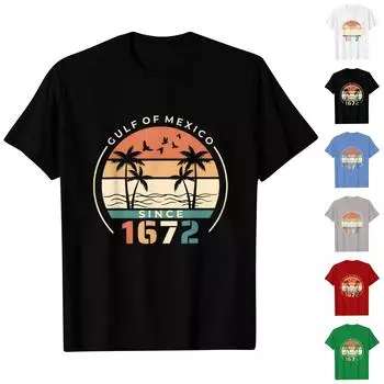 Женская повседневная свободная пляжная футболка с принтом, круглый вырез, пуловер, короткий рукав, топ L чёрный