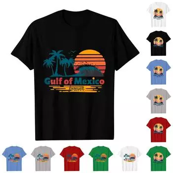 Женская повседневная свободная пляжная футболка с принтом, круглый вырез, пуловер, короткий рукав, топ L бежевый