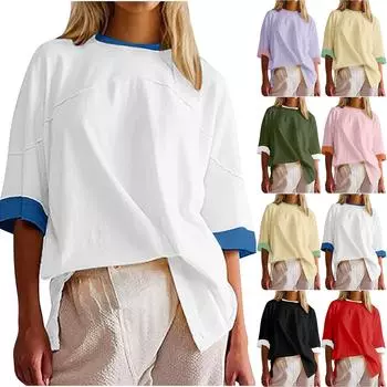 Женская повседневная свободная посадка с рукавом 3/4, летняя футболка, базовые хлопковые футболки, модные топы S чёрный