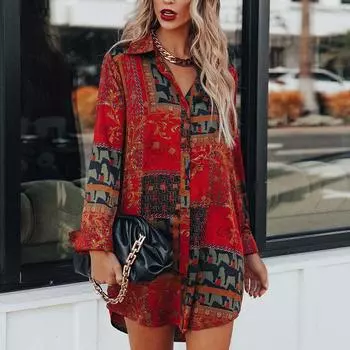 Женская повседневная свободная рубашка с длинным рукавом и отворотом в стиле ретро, весенне-осенняя одежда, одежда S красный