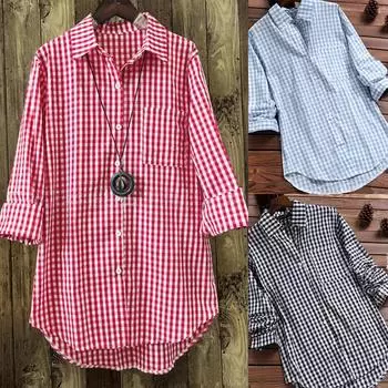 Женская повседневная свободная рубашка в клетку с длинным рукавом больших размеров, женские топы, блузка M чёрный