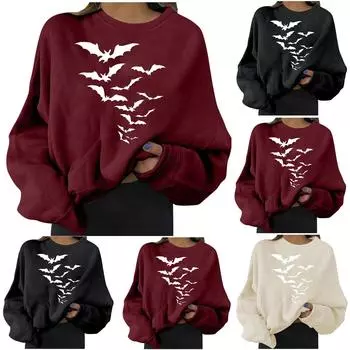 Женская повседневная свободная толстовка большого размера с круглым вырезом и длинным рукавом с принтом Хэллоуина M чёрный