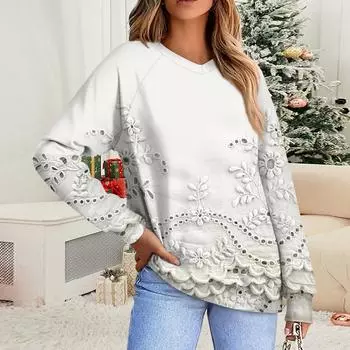 Женская повседневная свободная толстовка с цветочным принтом в полоску и градиентом, с круглым вырезом и длинными рукавами L бежевый