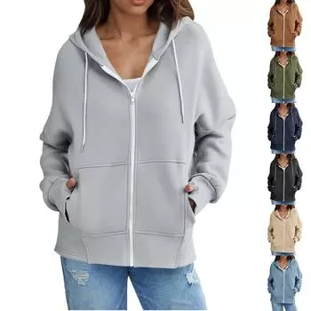 Женская повседневная свободная толстовка с длинным рукавом и карманами XL бежевый