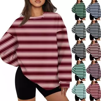 Женская повседневная свободная толстовка с длинными рукавами и круглым вырезом с цветочным принтом и карманом S красный