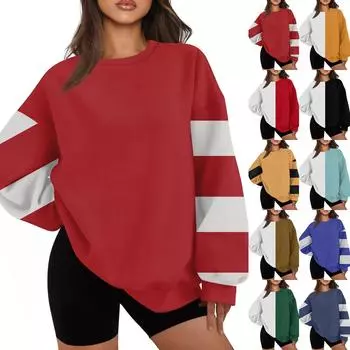 Женская повседневная свободная толстовка с длинными рукавами и круглым вырезом с цветочным принтом и карманом S чёрный