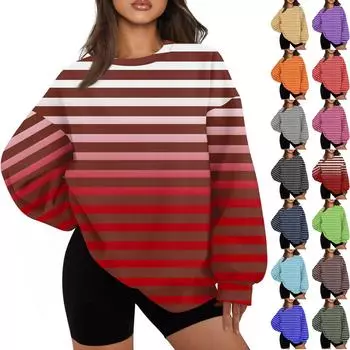 Женская повседневная свободная толстовка с длинными рукавами и круглым вырезом с цветочным принтом и карманом M коричневый