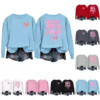 Женская повседневная свободная толстовка с капюшоном и принтом банта с круглым вырезом и длинными рукавами L чёрный