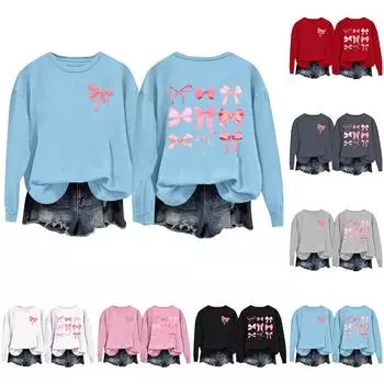 Женская повседневная свободная толстовка с капюшоном и принтом банта с круглым вырезом и длинными рукавами L чёрный