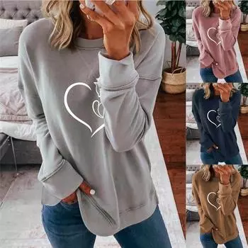 Женская повседневная свободная толстовка с капюшоном с круглым вырезом и длинными рукавами с принтом L
