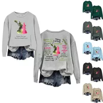 Женская повседневная свободная толстовка с круглым вырезом и длинными рукавами L чёрный